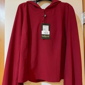 NWT Collectif Red Plaid Sierra Hood Top
